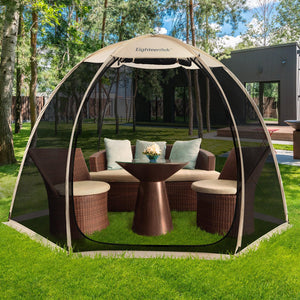 10'x10' pop up screen house tent with outdoor furniture inside