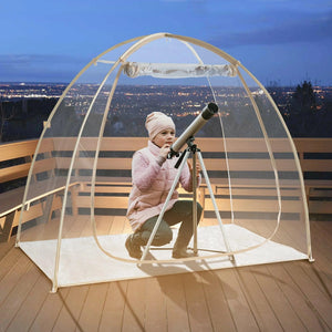 Stargazing with a telescope on the patio, comfortably housed in the TopGold 2-4 Person weatherproof pod